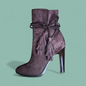 Joie Brown Suede Booties‎ with Tassels sz 6